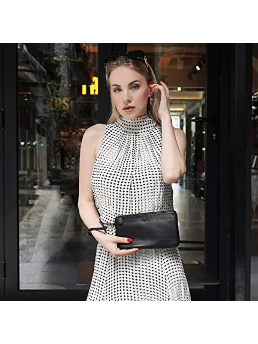 Genuine Leather RFID Blocking Wristlet Clutch Bag for Cell Phone & Essentials